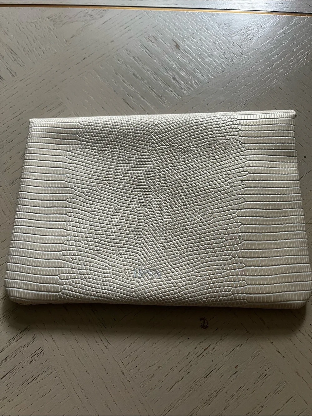 Ipsy Glam Bag Faux Snake Skin Cream With Lime Green Interior Snap Closure
